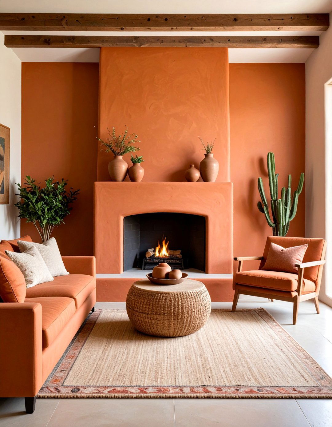 Terra Cotta Colored Stucco Fireplace with Southwestern Flair - 25 Stucco Fireplace Ideas