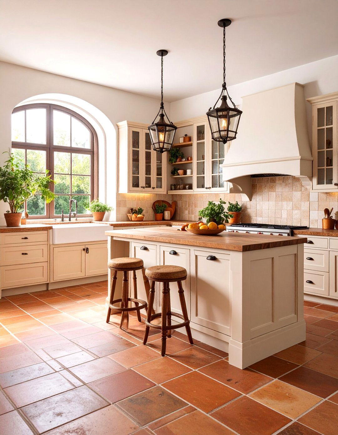Terra Cotta Tile Floor Kitchen with Warm Earth Tones - 25 Tudor Kitchen Ideas