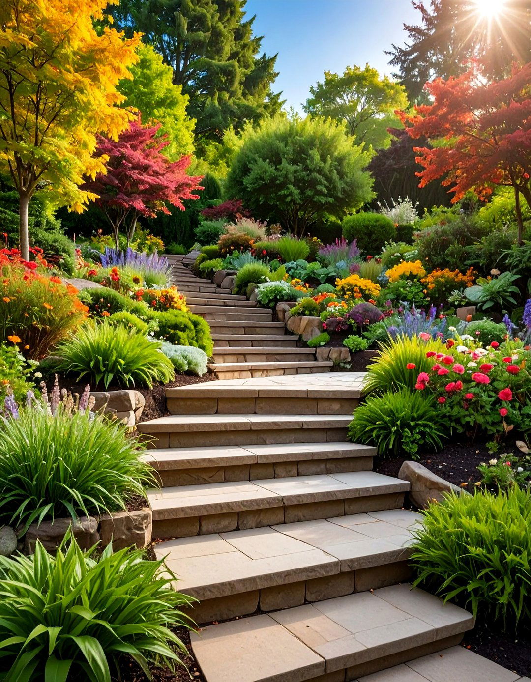 Terraced Garden Steps with Retaining Walls - 25 Patio Steps Ideas