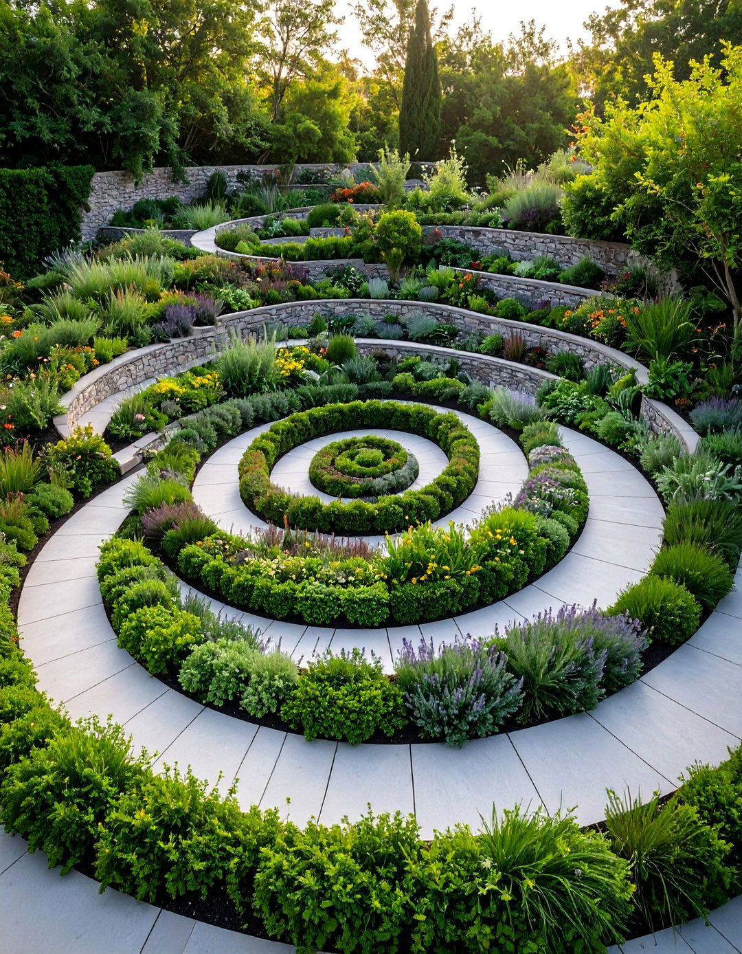 Terraced Herb Spiral Garden with Culinary Focus - 25 Terraced Garden Ideas