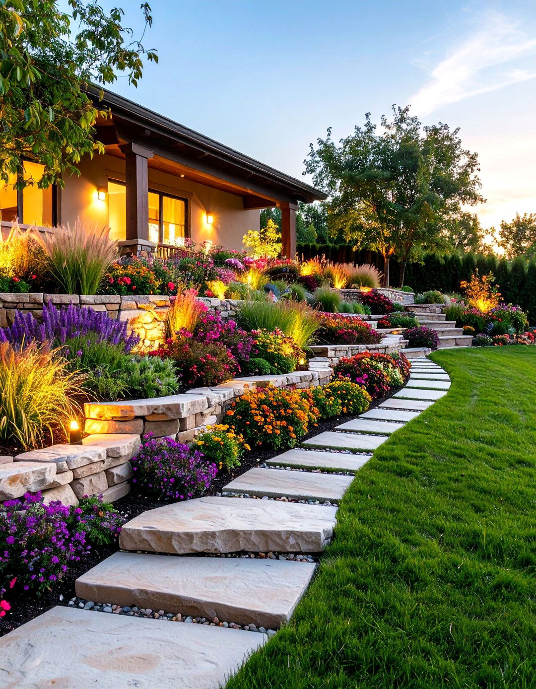Terraced Hillside Slope Garden - 25 Front Yard Texas Flower Bed Ideas