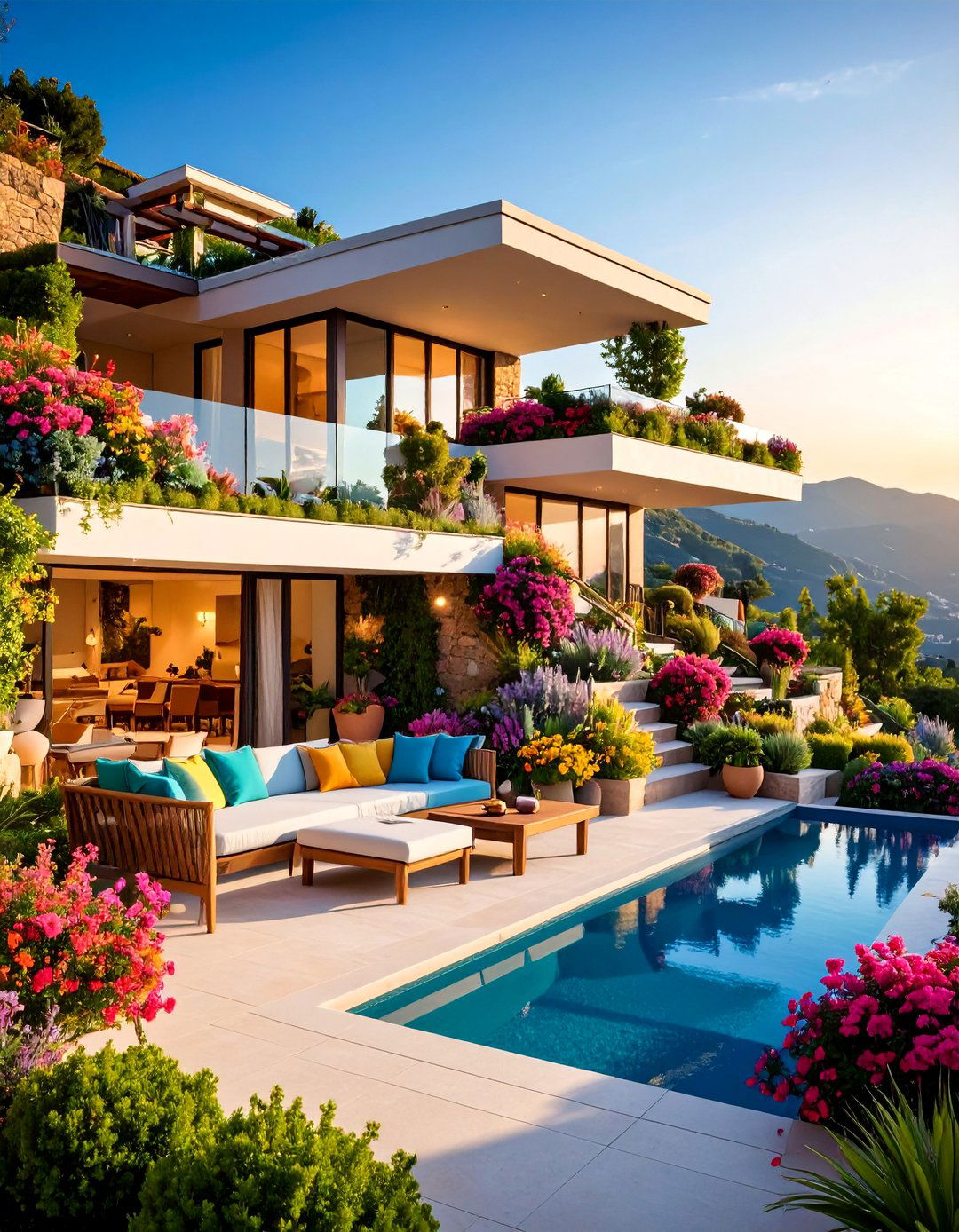Terraced Patio with Multiple Seating Zones - 25 Mid-century Modern Patio Ideas