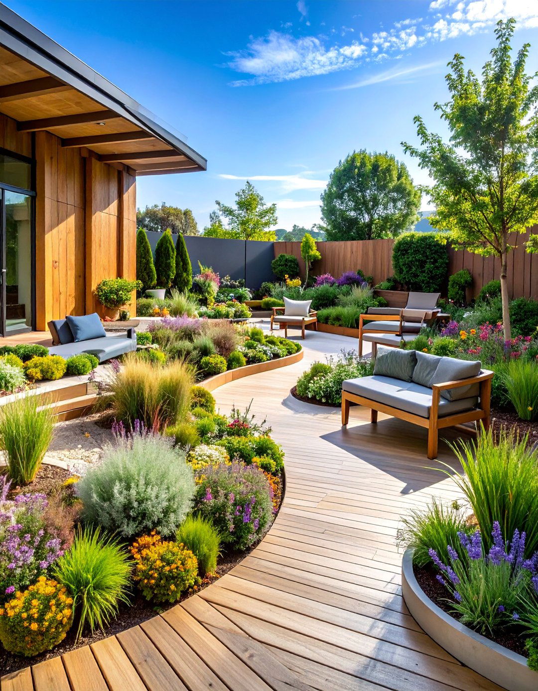 Terraced Sensory Garden with Textural Plants - 25 Terraced Garden Ideas