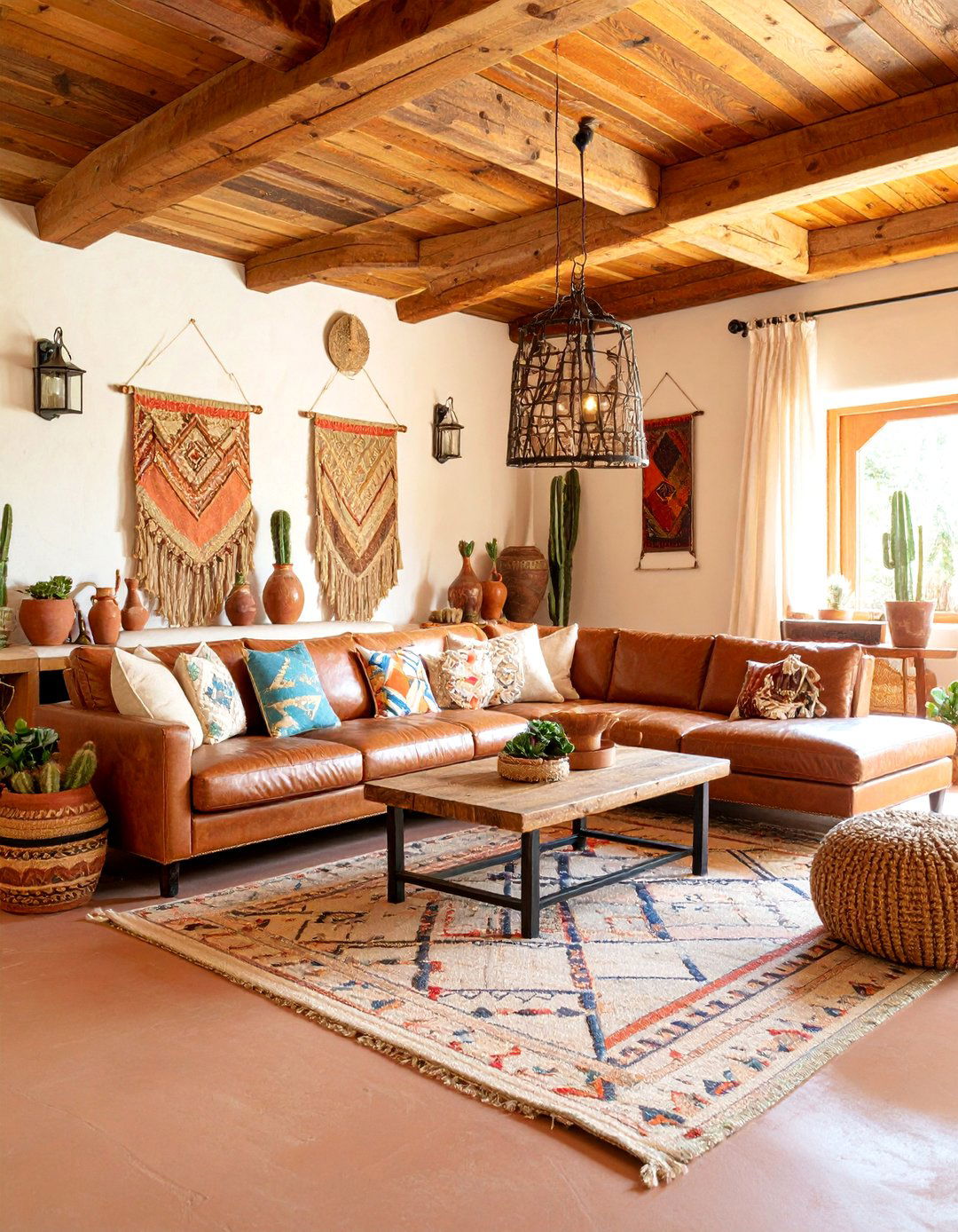Terracotta Adobe Living Room with Exposed Beams - 25 Southwest Interior Design Ideas
