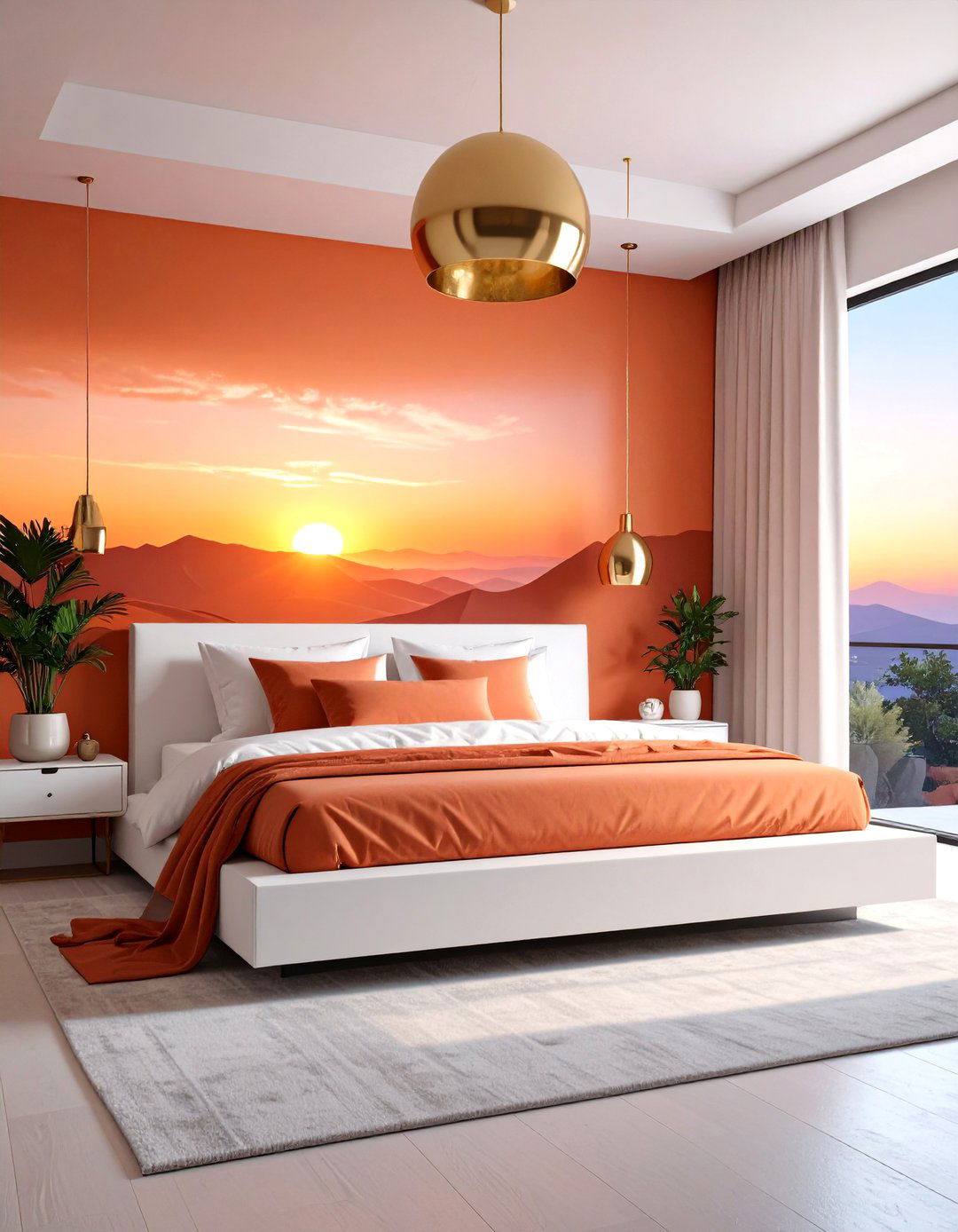 Terracotta Bedroom Featuring Wall Mural Sunset - 25 Terracotta Bedroom Ideas