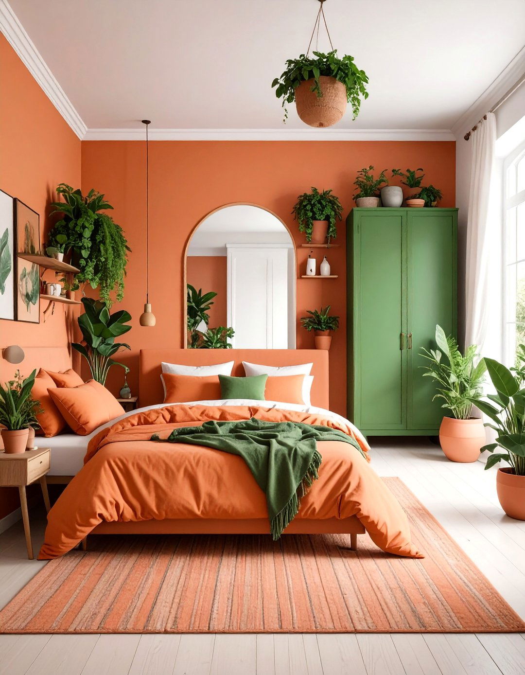 Terracotta Bedroom and Olive Green Botanical Pairing - 25 Terracotta Bedroom Ideas