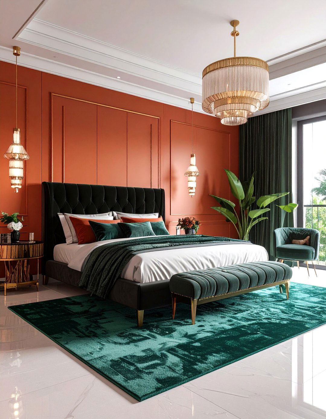 Terracotta Bedroom with Art Deco Glamour - 25 Terracotta Bedroom Ideas
