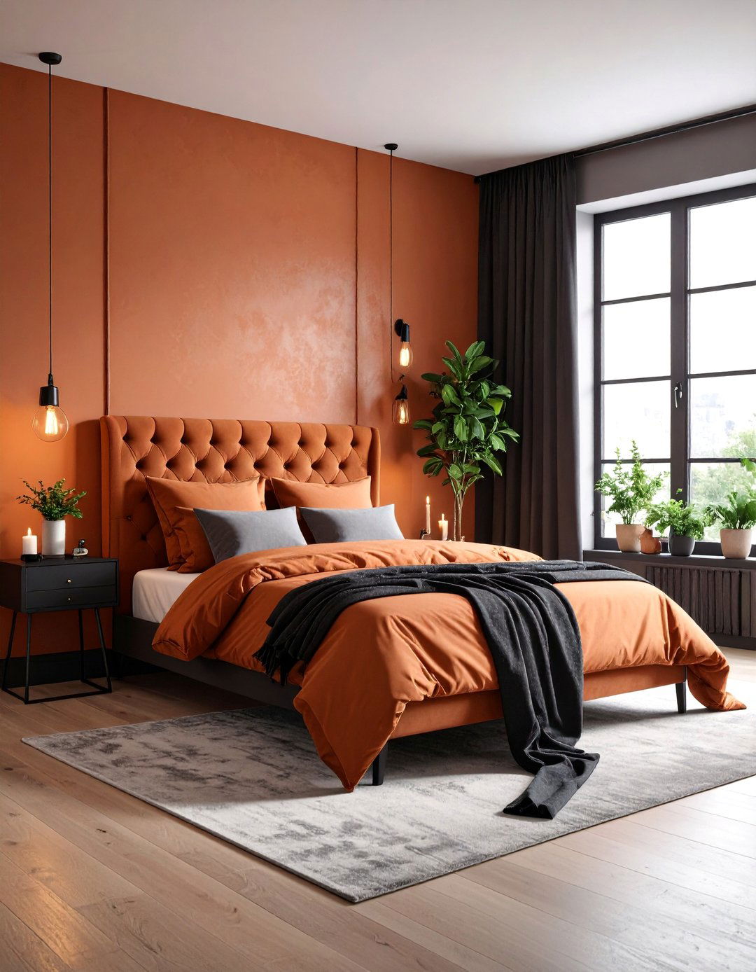 Terracotta Bedroom with Moody Charcoal Contrast - 25 Terracotta Bedroom Ideas