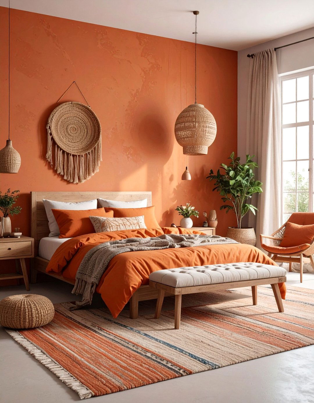 Terracotta Bedroom with Textured Plaster Accent Wall - 25 Terracotta Bedroom Ideas