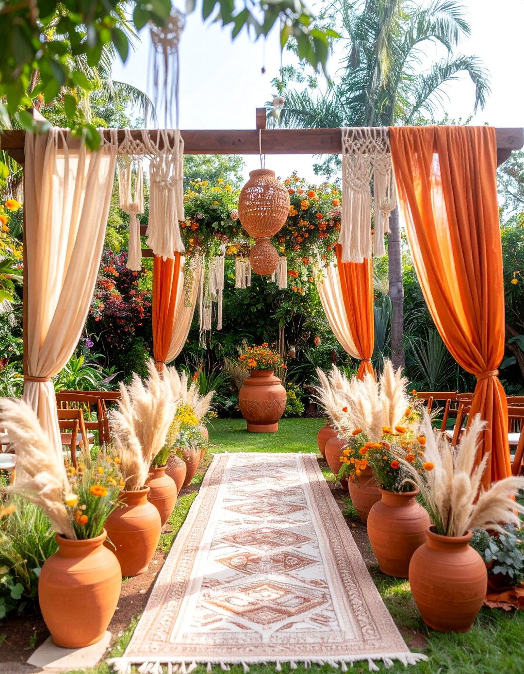 Terracotta Bohemian Garden Ceremony Setup - 25 Terracotta Wedding Décor Ideas