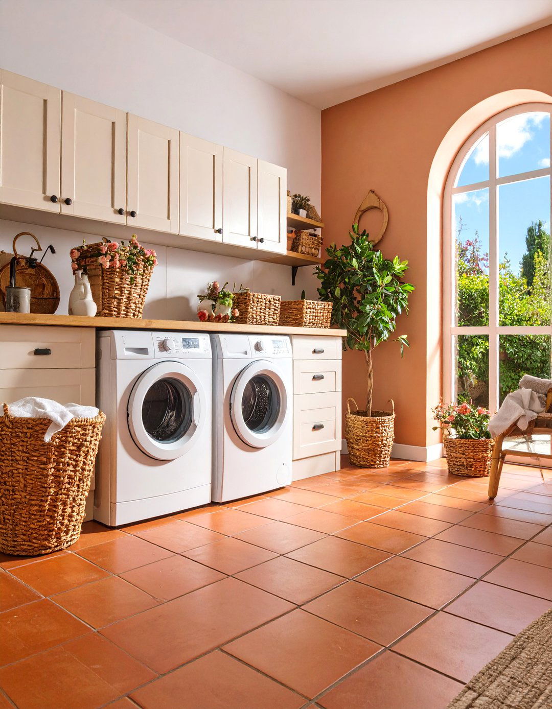 Terracotta Brick with Mediterranean Warmth - 25 Brick Floor Laundry Room Ideas