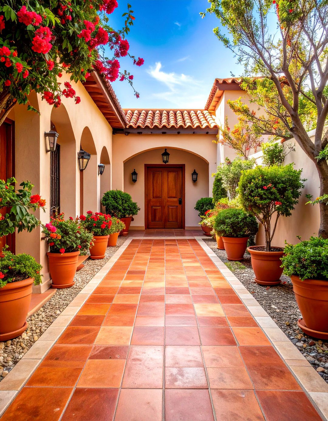 Terracotta Earth Tone Concrete Walkway - 25 Concrete Walkway Painting Ideas