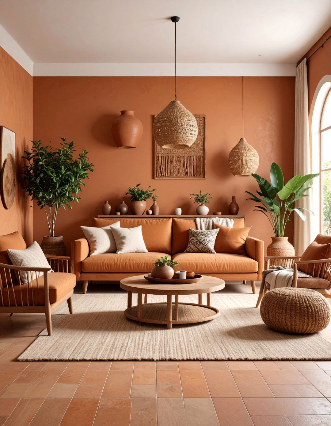 Terracotta Earth Tone Living Room - 25 Colorful Living Room Ideas