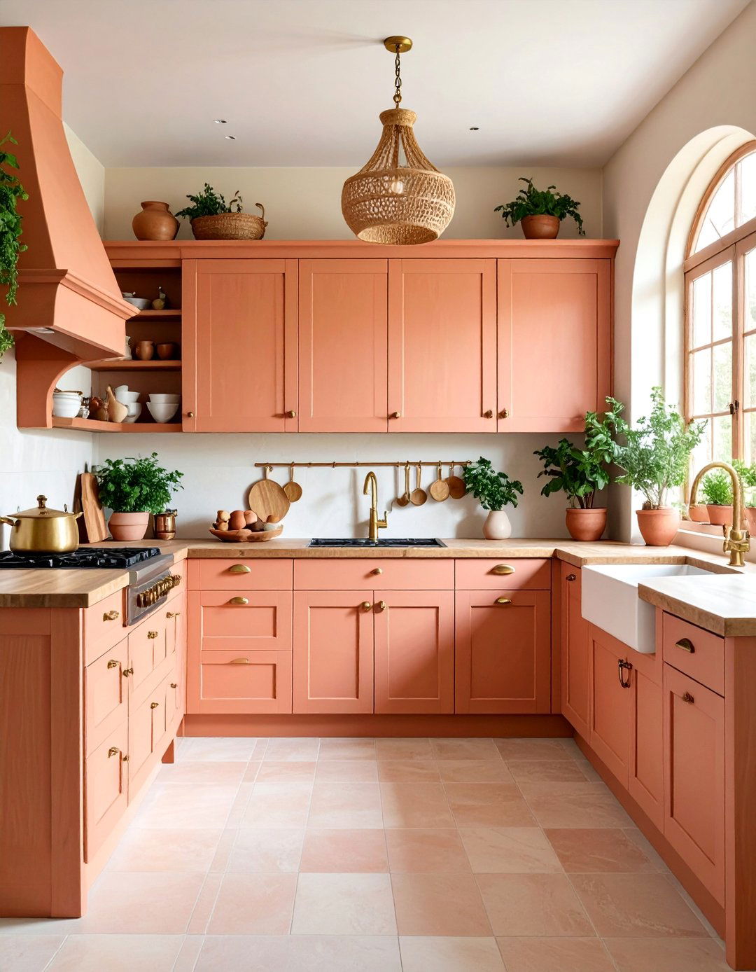 Terracotta Kitchen Cabinets with Natural Wood - 25 Kitchen Cabinet Color Ideas