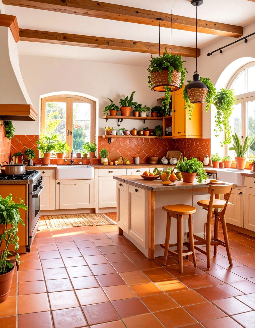 Terracotta Kitchen Floor with Mediterranean Charm - 25 Kitchen Floor Ideas