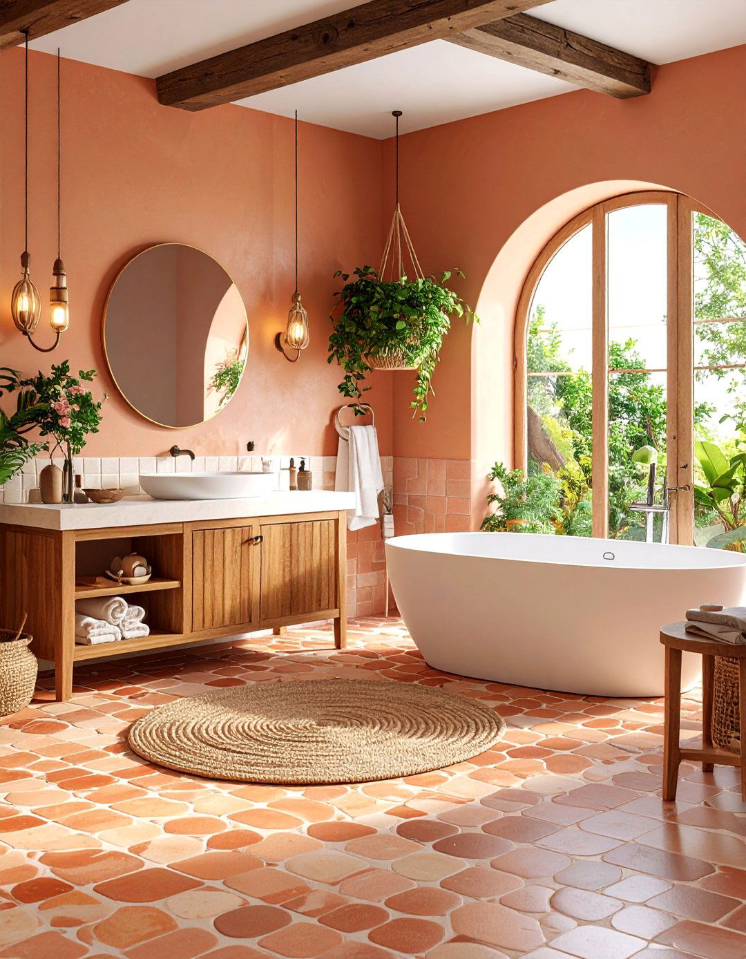 Terracotta Penny Tile Warm Earth Tones - 25 Penny Tile Bathroom Floor Ideas