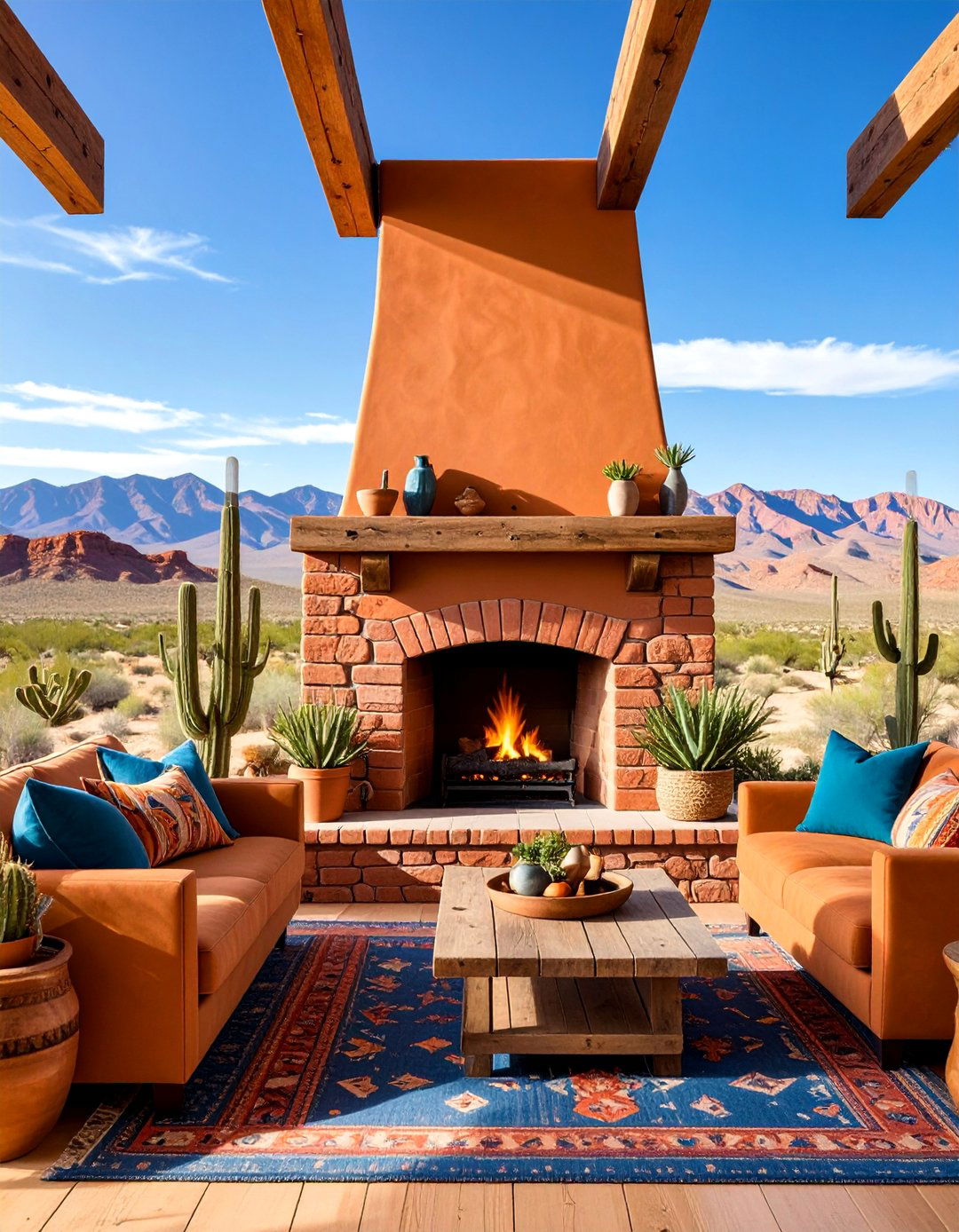 Terracotta Southwestern Painted Fireplace - 25 Painted Brick Fireplace Ideas