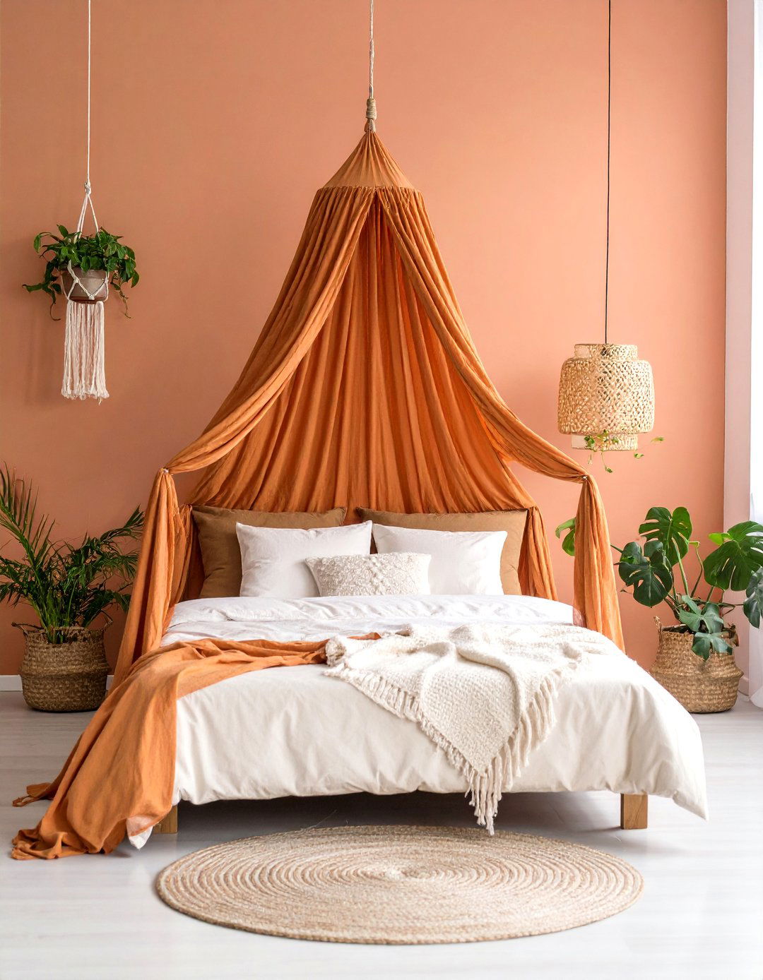 Terracotta Sunset Canopy Retreat - 25 Boho Burnt Orange Bedroom Ideas