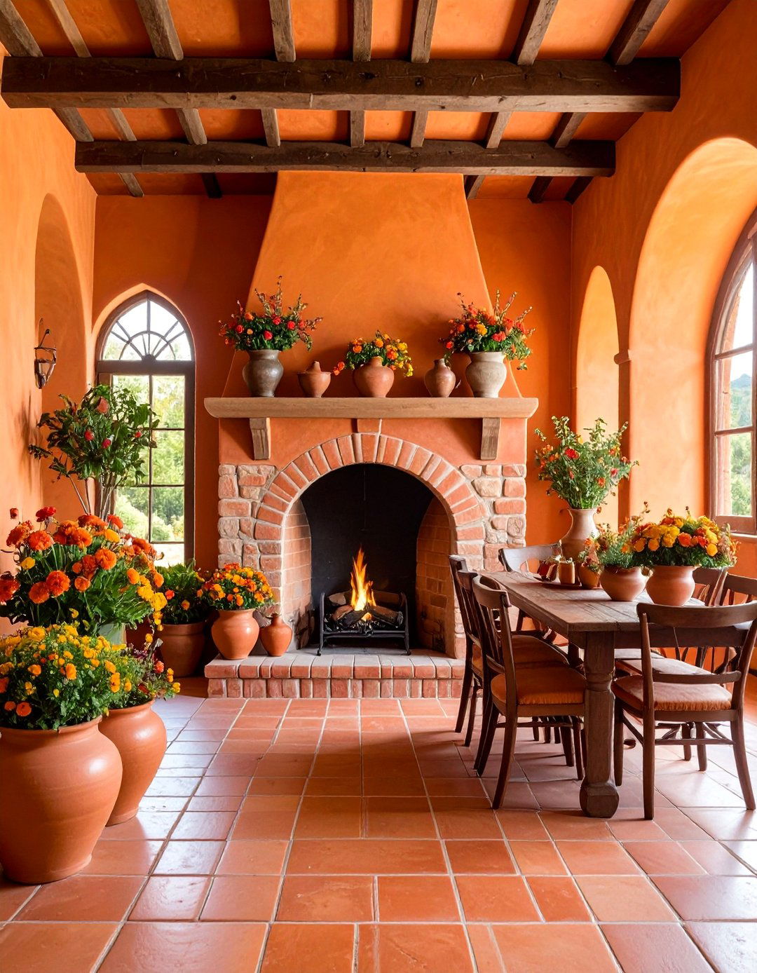 Terracotta Tile Farmhouse Fireplace Warmth - 25 Farmhouse Fireplace Tile Ideas