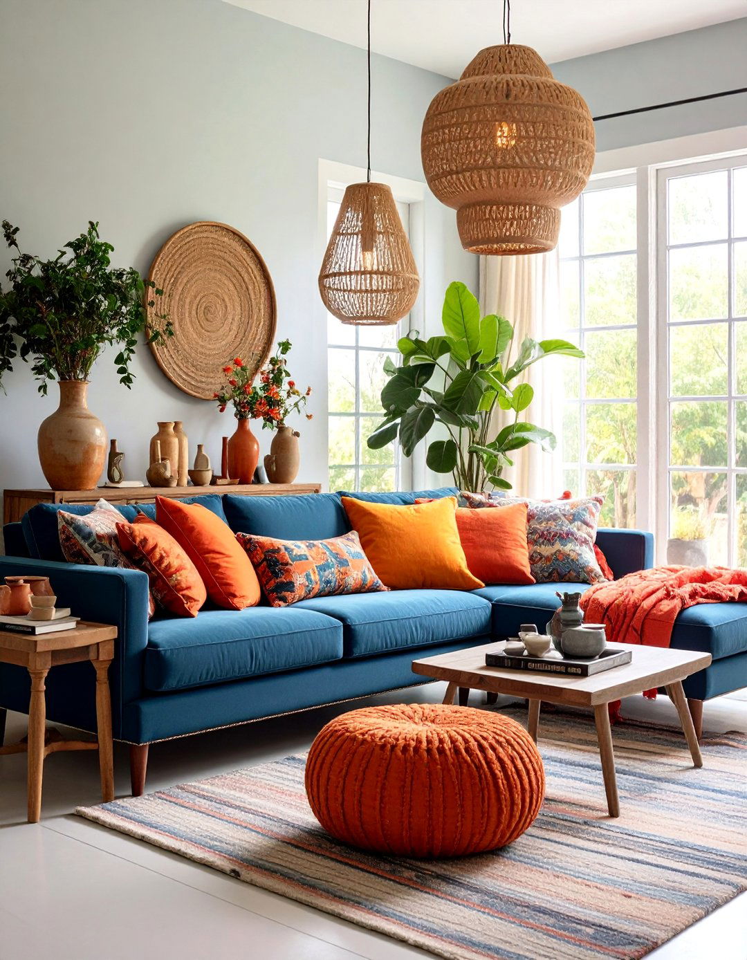Terracotta and Denim Blue Casual Living Space - 25 terracotta living room ideas