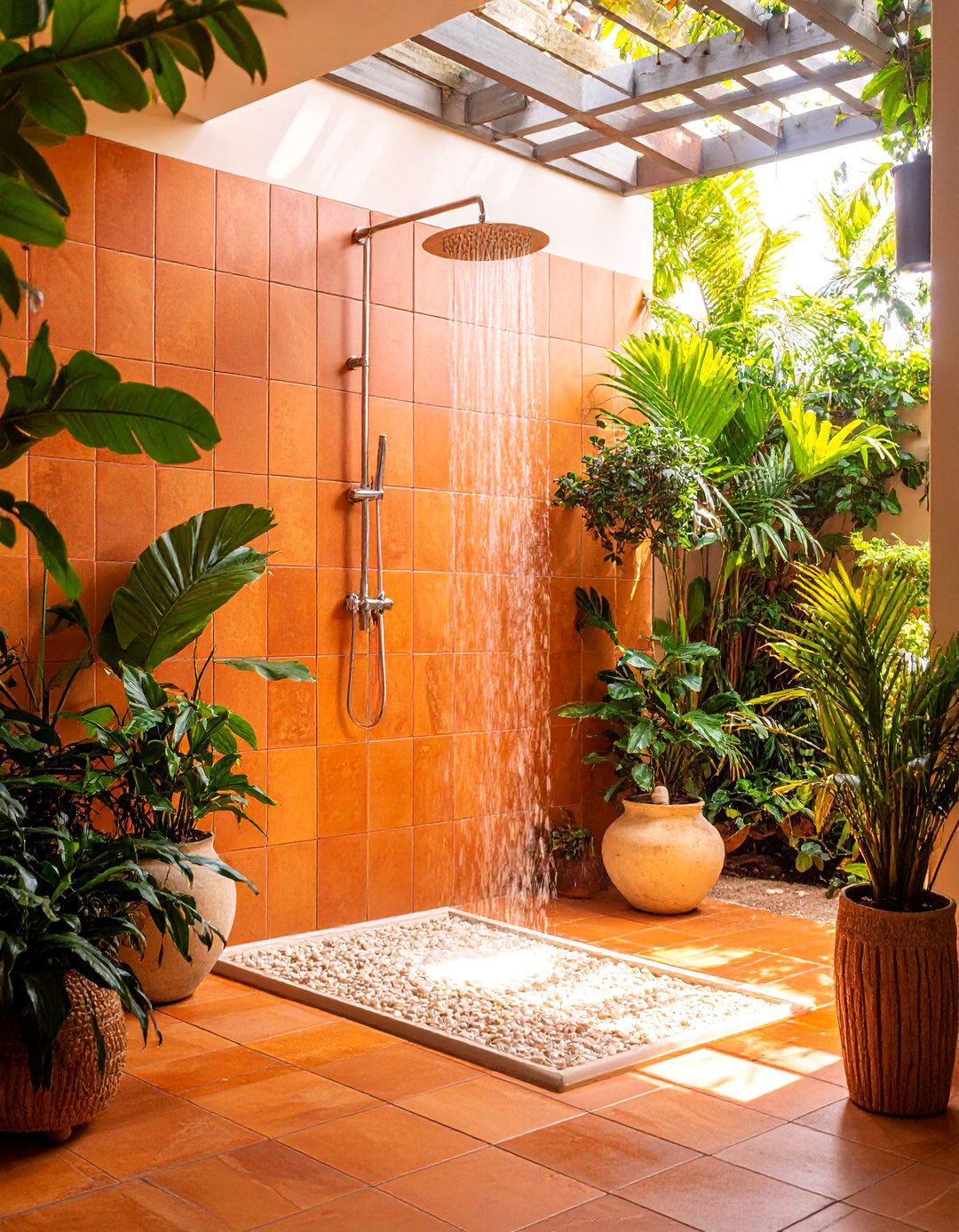 Terracotta and Earth Tones - 25 Walk-in Shower Tile Ideas