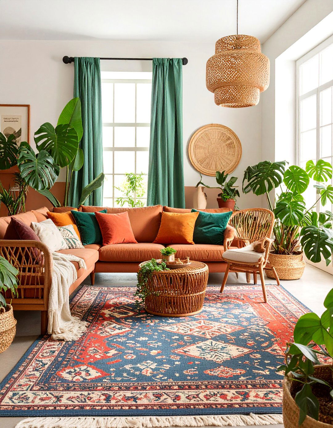 Terracotta and Green Botanical Living Room - 25 terracotta living room ideas