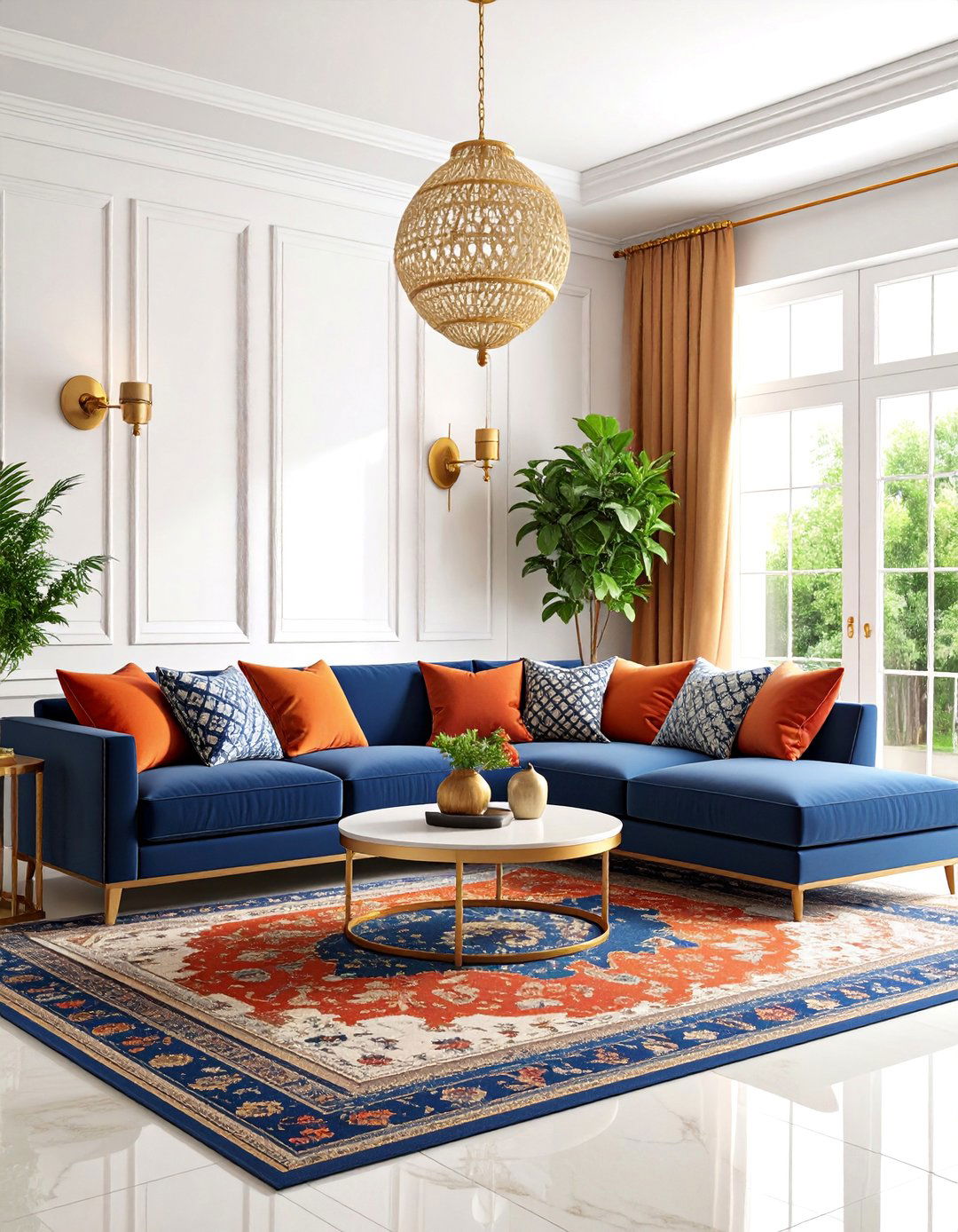 Terracotta and Navy Blue Living Room Scheme - 25 terracotta living room ideas