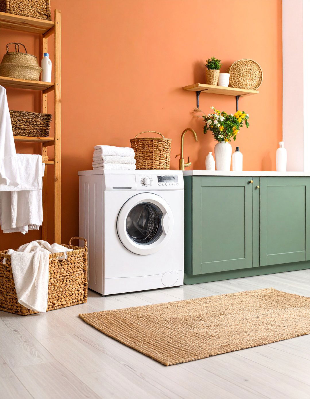 Terracotta and Sage Green Boho Laundry Room - 25 Boho Laundry Room Ideas