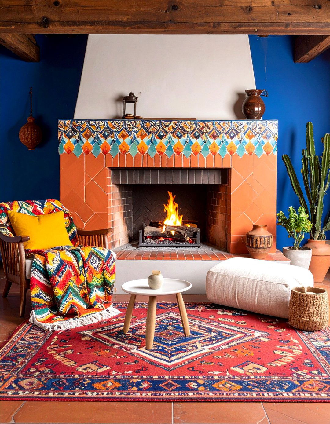 Terracotta and Talavera Tile Fireplace Wall - 25 Spanish Style Fireplace Ideas