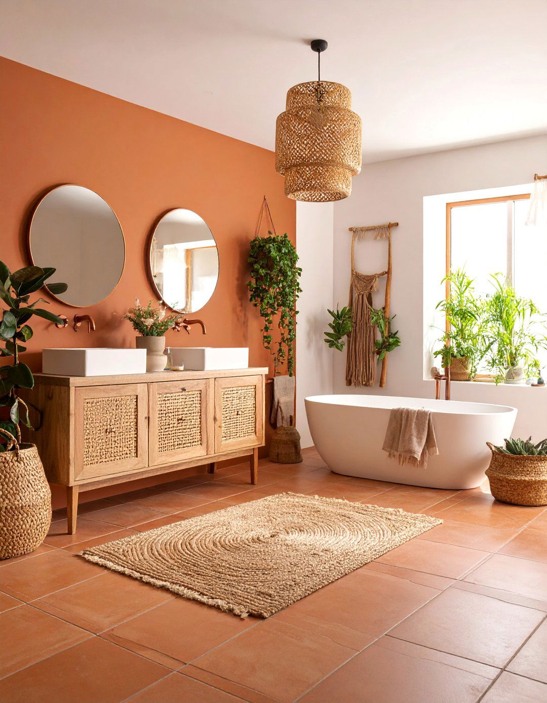 Terracotta and Warm Earth Boho Bathroom Design - 25 Boho Bathroom Ideas