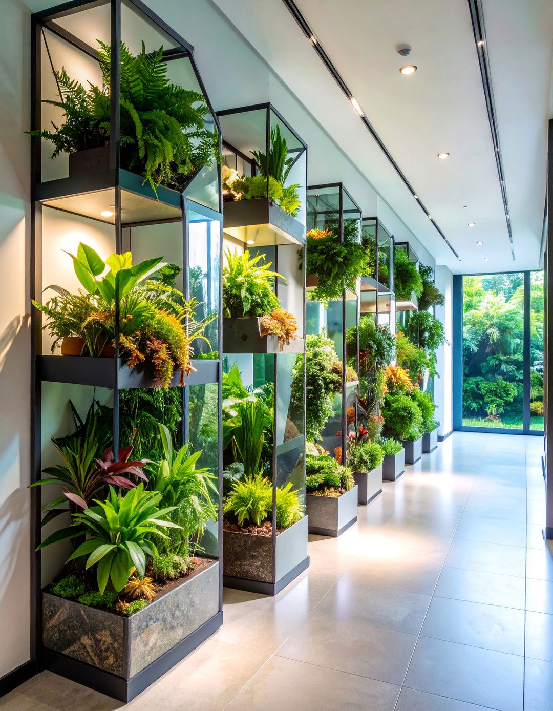 Terrarium Glass Wall Installation - 25 Indoor Plant Wall Ideas