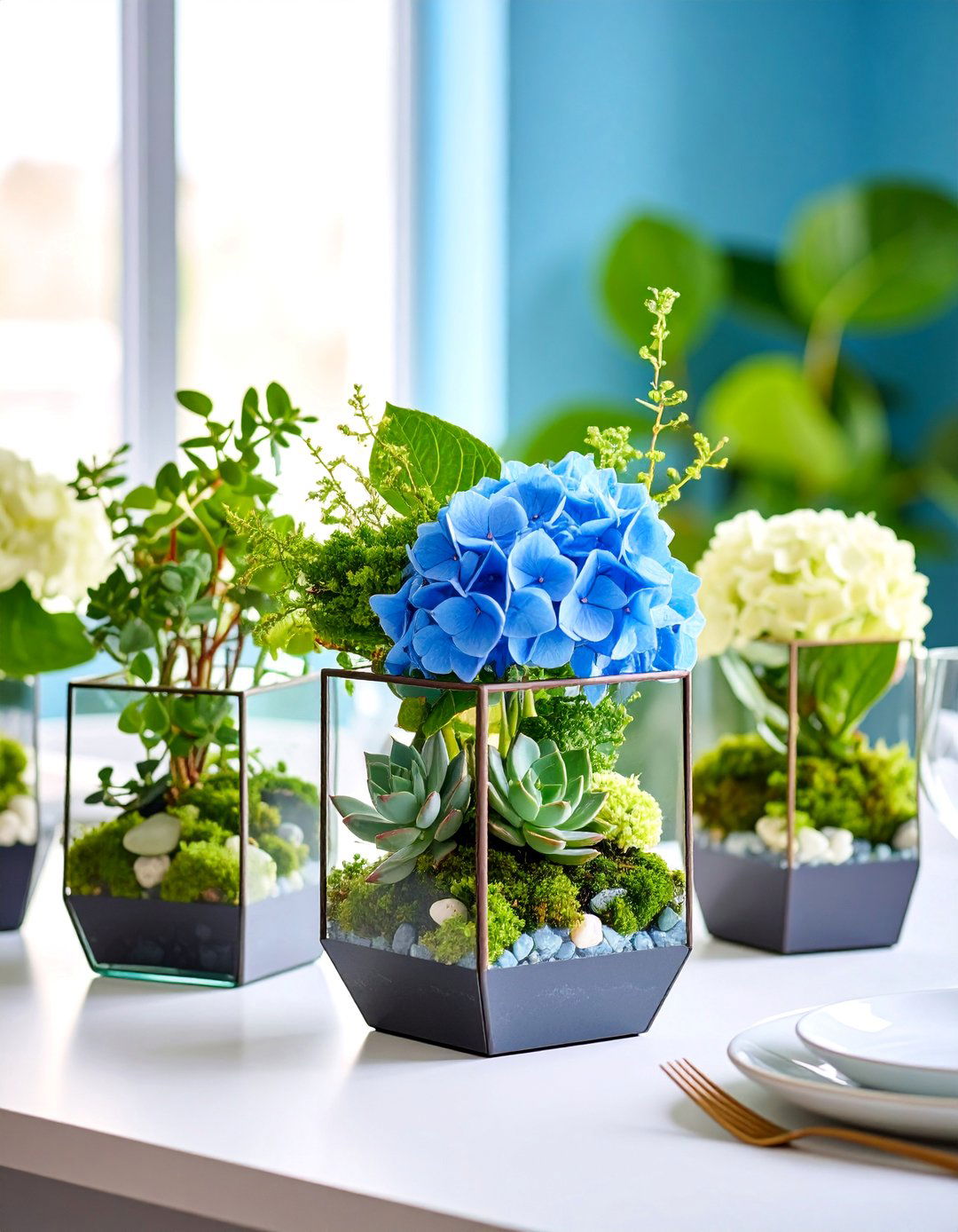 Terrarium Style Hydrangea Centerpiece - 25 Hydrangea Centerpiece Ideas