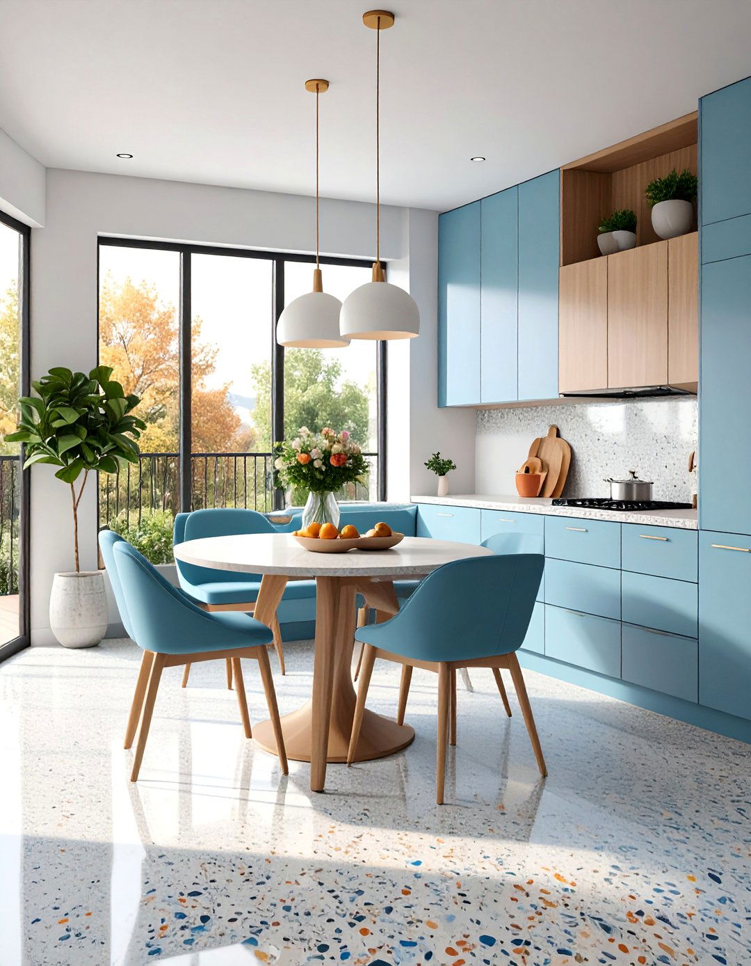 Terrazzo Breakfast Nook with Built in Banquette - 25 Terrazzo Kitchen Countertops