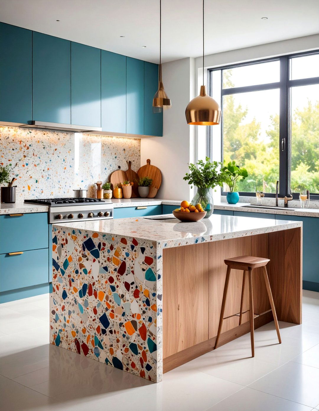 Terrazzo Kitchen Countertop with Recycled Glass Aggregates - 25 Kitchen Countertop Ideas