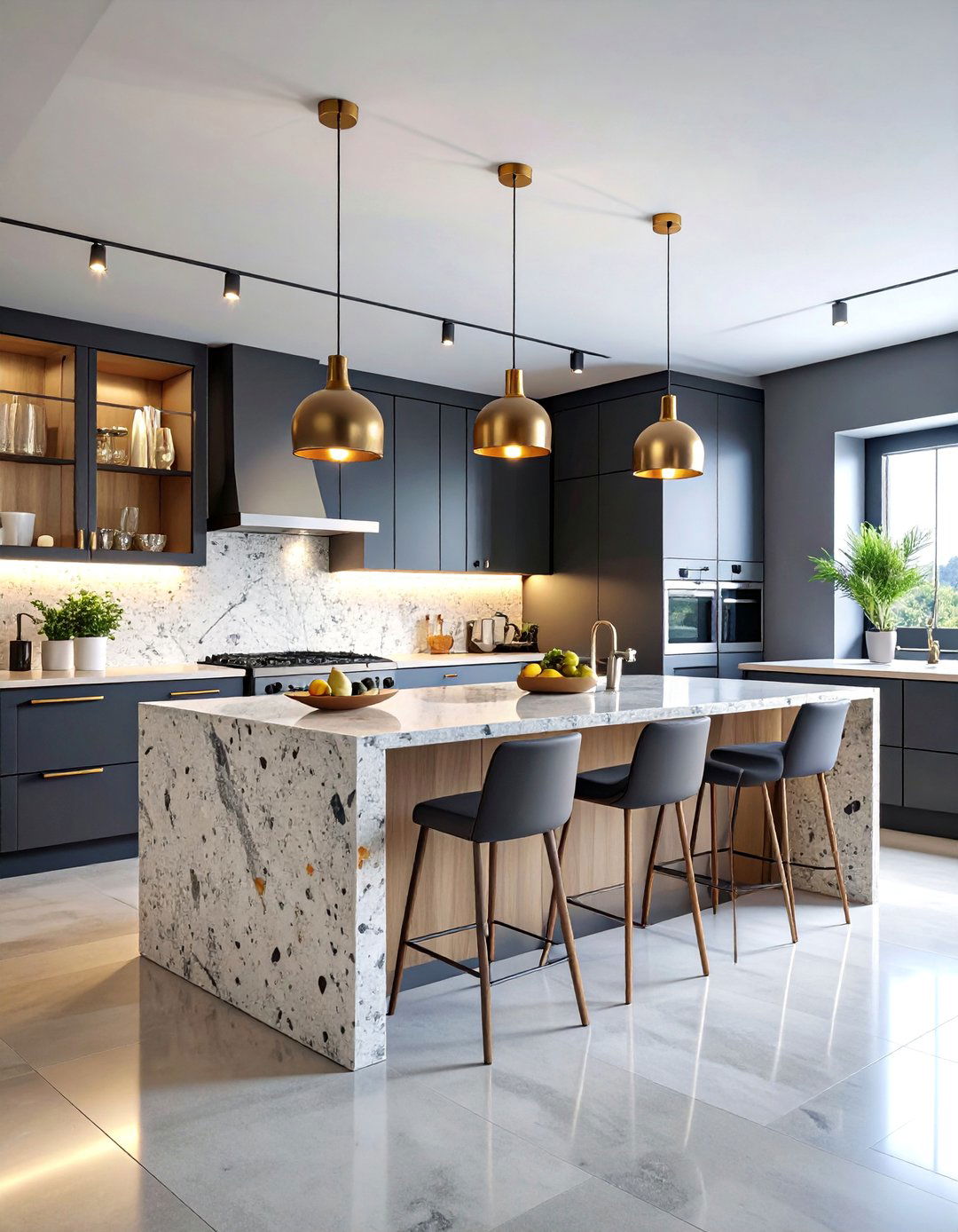 Terrazzo Peninsula with Breakfast Bar Seating - 25 Terrazzo Kitchen Countertops