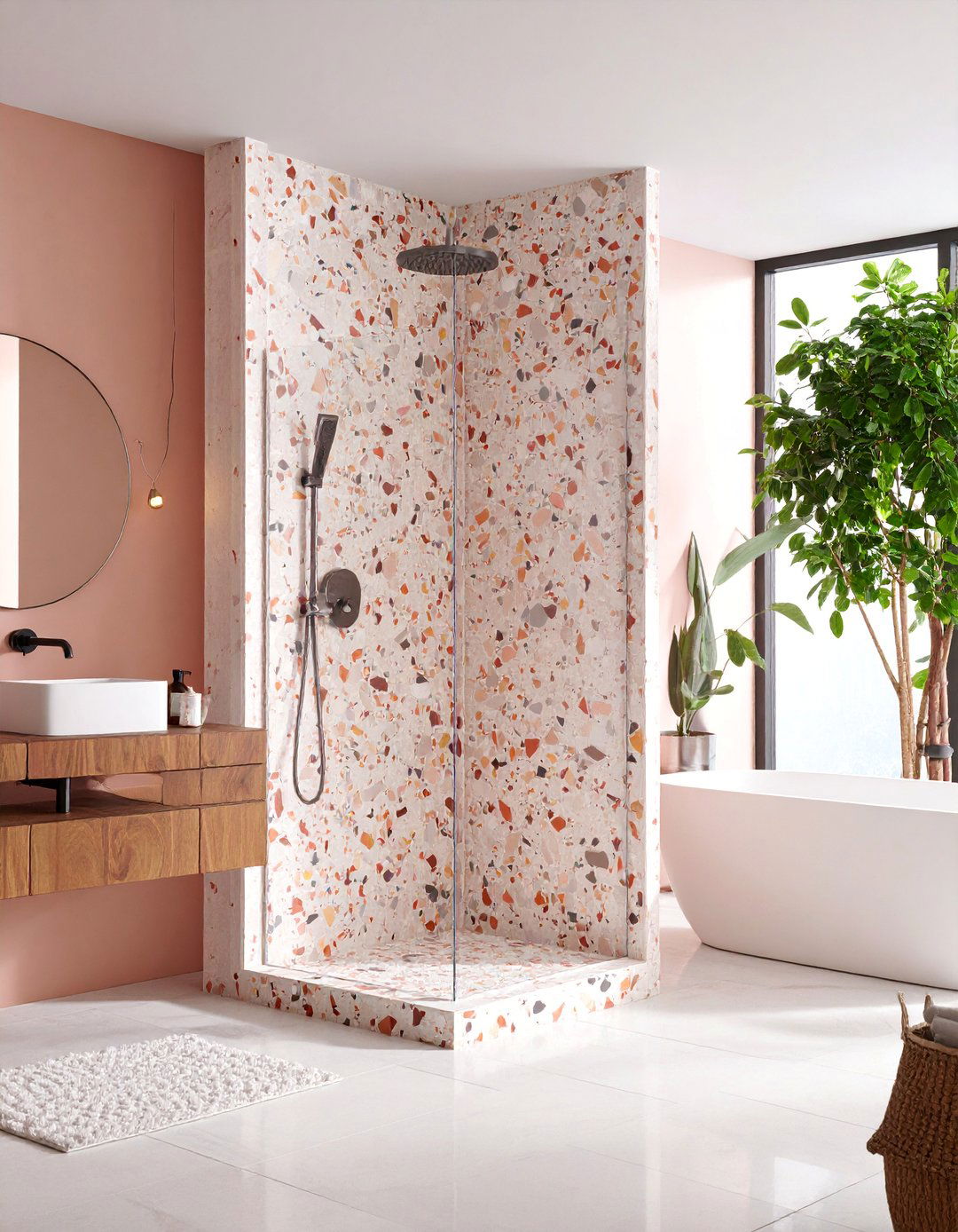 Terrazzo Shower Niche with Speckled Contemporary Style - 25 Shower Niche Ideas