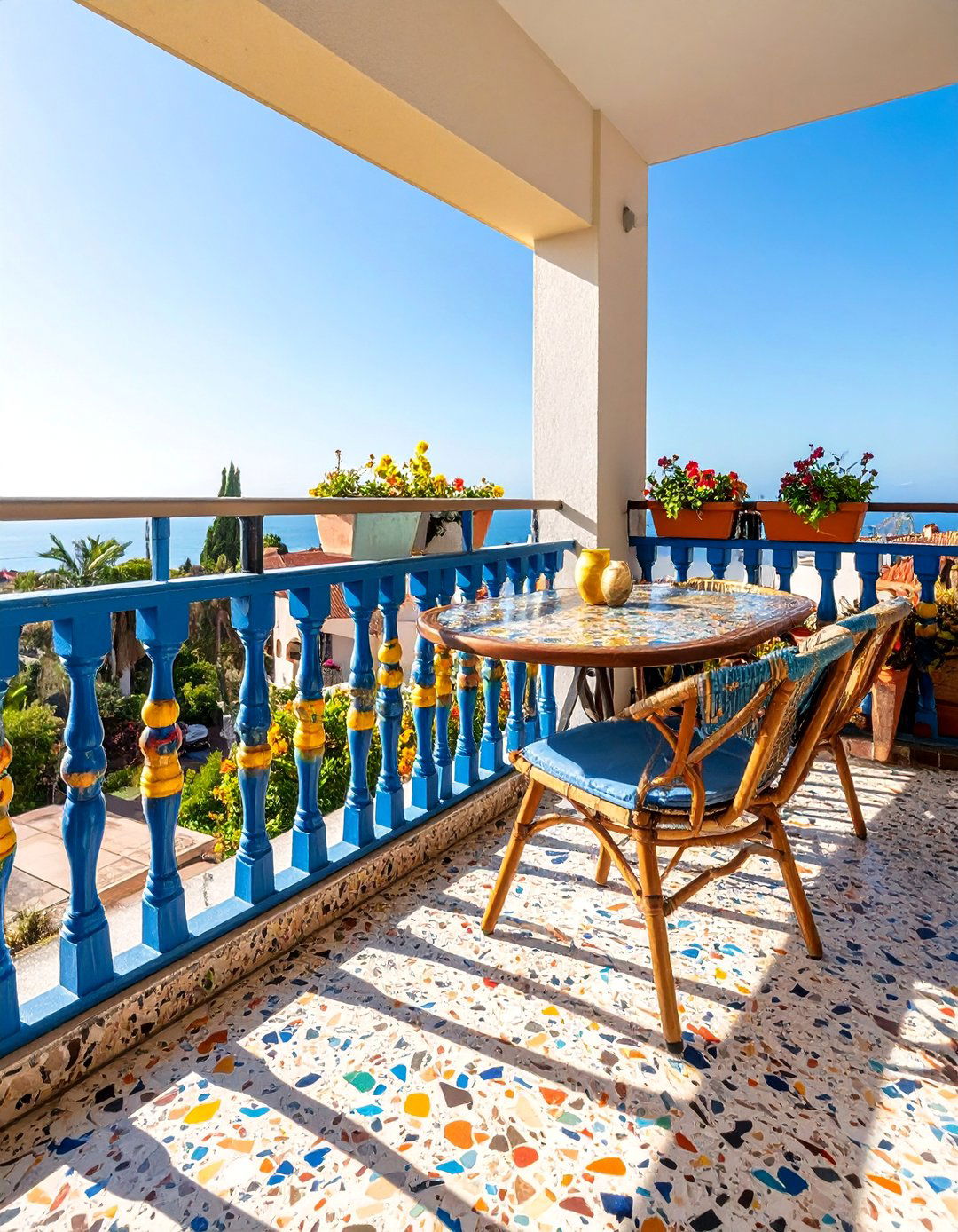 Terrazzo Speckled Balcony with Mid Century Modern Flair - 25 Balcony Tiles Ideas