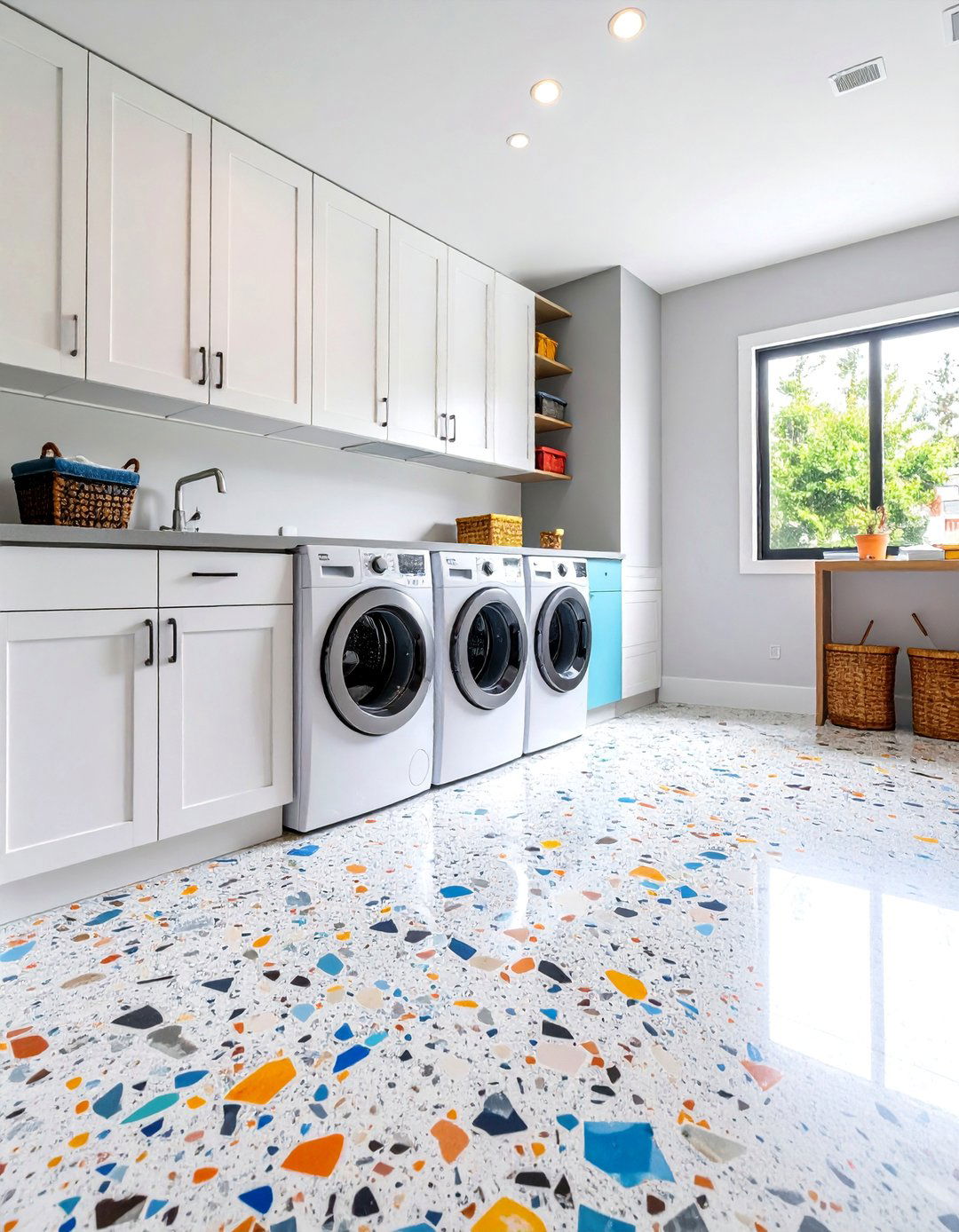 Terrazzo Style Composite Floor Tiles - 25 Laundry Room Tile Ideas
