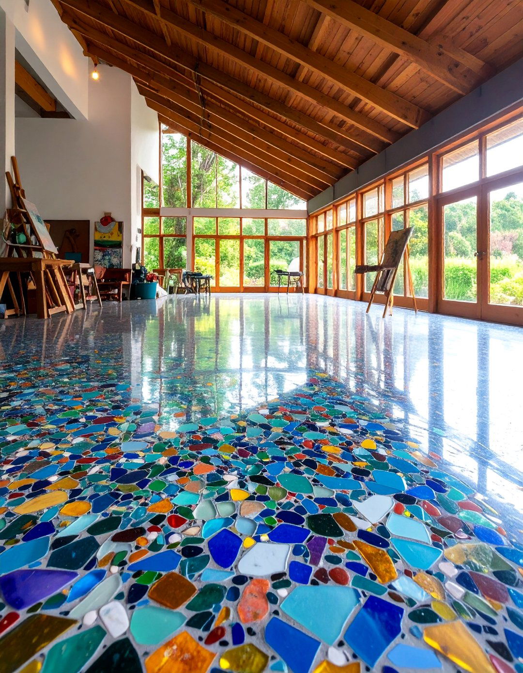 Terrazzo Style Polished Shed Floor with Glass Aggregates - 25 Shed Floor Ideas