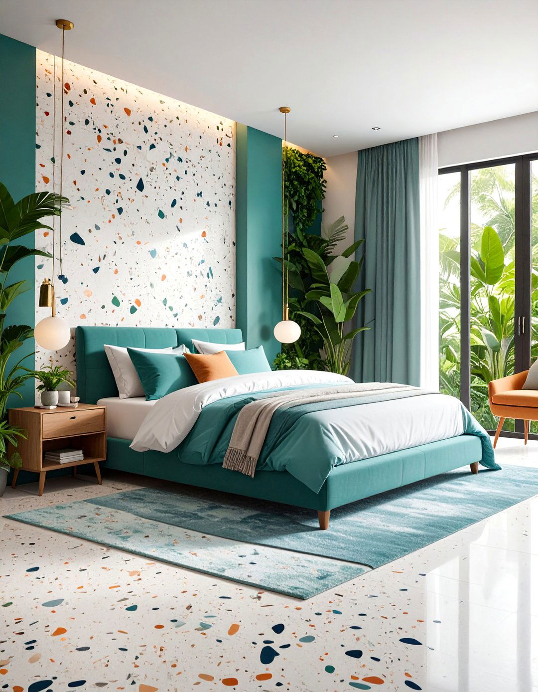 Terrazzo and Tropical Plant Bedroom with Modern Materials - 25 Tropical Bedroom Ideas