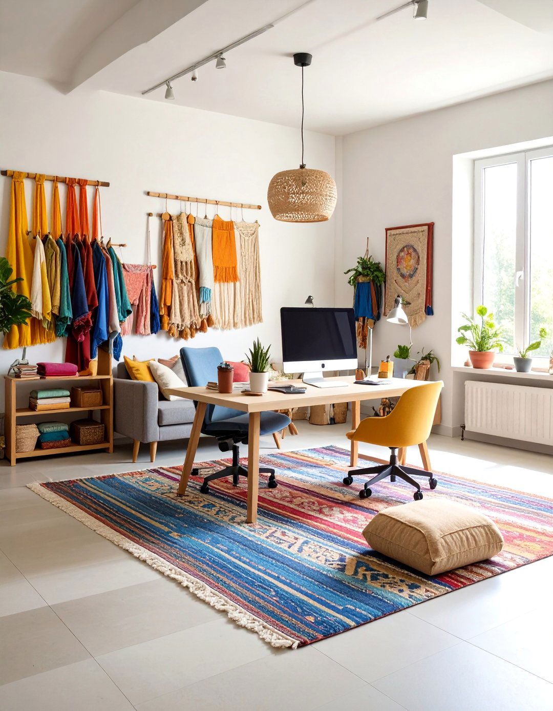 Textile Layering Sanctuary - 25 Bohemian Home Office Ideas