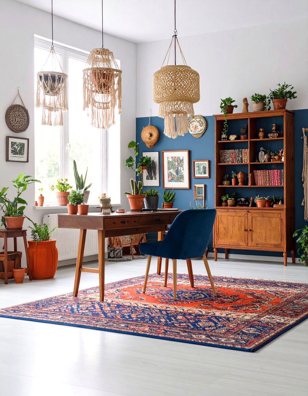 Textile Rich Bohemian Home Office with Gallery Wall - 25 Bohemian Maximalist Decor Ideas