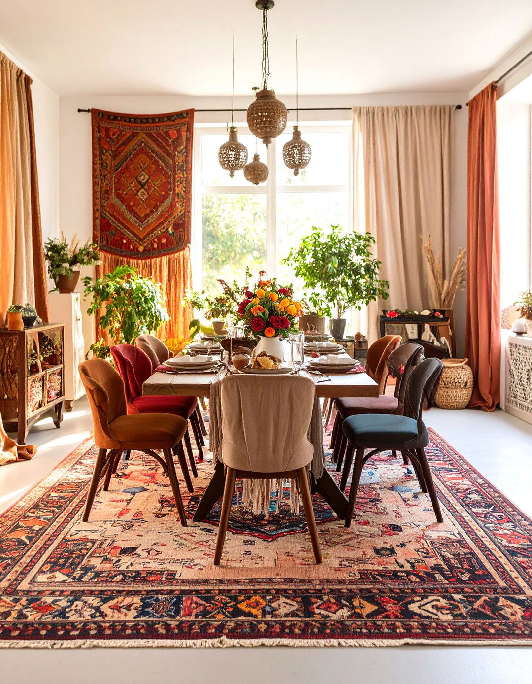 Textural Boho Dining Room with Layered Fabrics - 25 Boho Dining Room Ideas