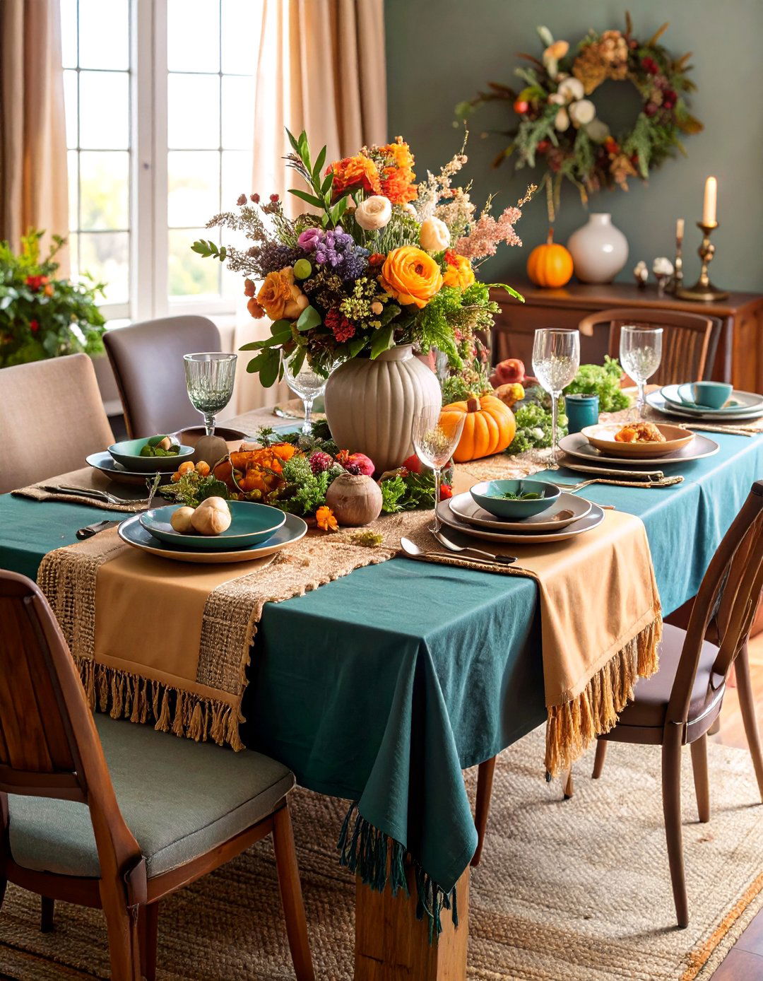 Textural Dining Table Layering with Mixed Materials and Fabrics - 25 Dining Table Decor Ideas