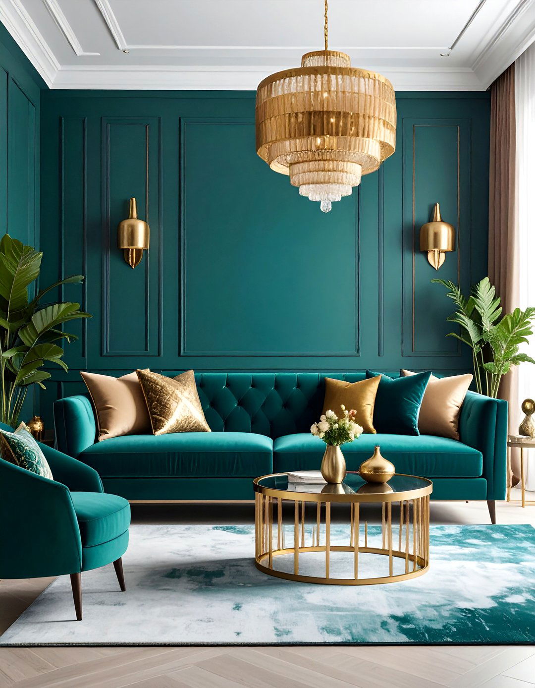 Textural Layered Emerald and Gold Living Room - 25 Emerald Green and Gold Living Room Ideas