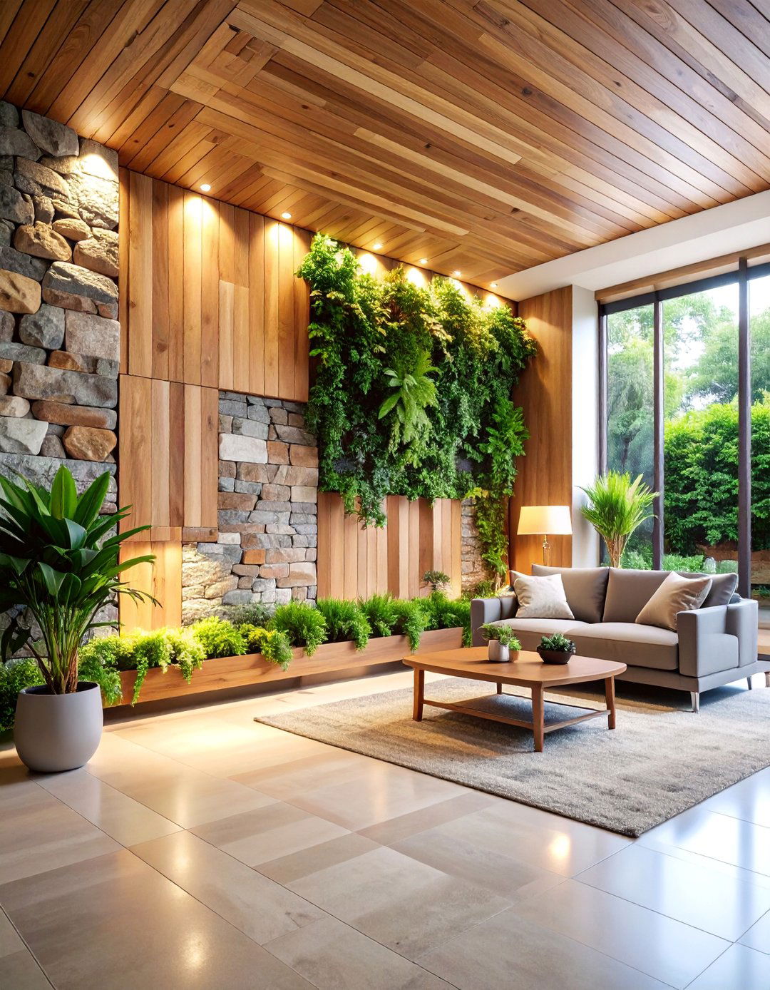 Textural Living Wall with Mixed Natural Materials - 25 Organic Modern Interior Design Ideas