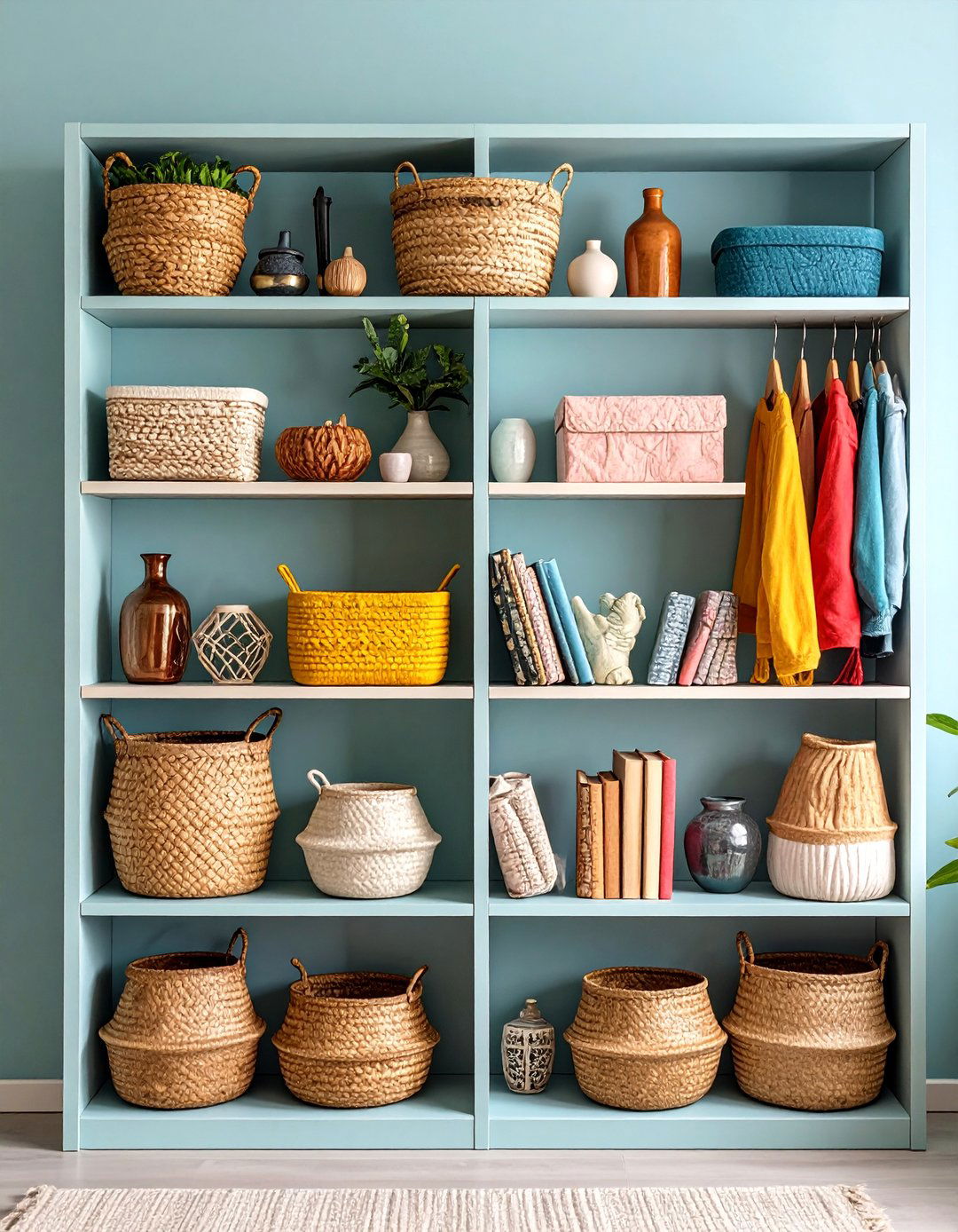 Textural Mixed Media Bookshelf Display - 25 Bookshelf Decor Ideas