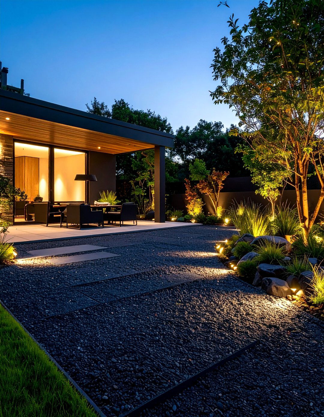 Textured Black Concrete Patio with Exposed Aggregate Finish - 25 black concrete patio ideas