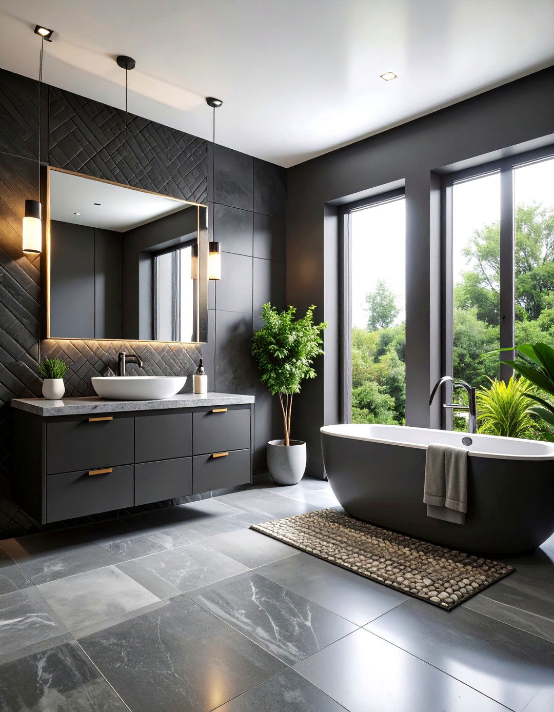 Textured Black and Grey Bathroom - 25 Black and Grey Bathroom Ideas