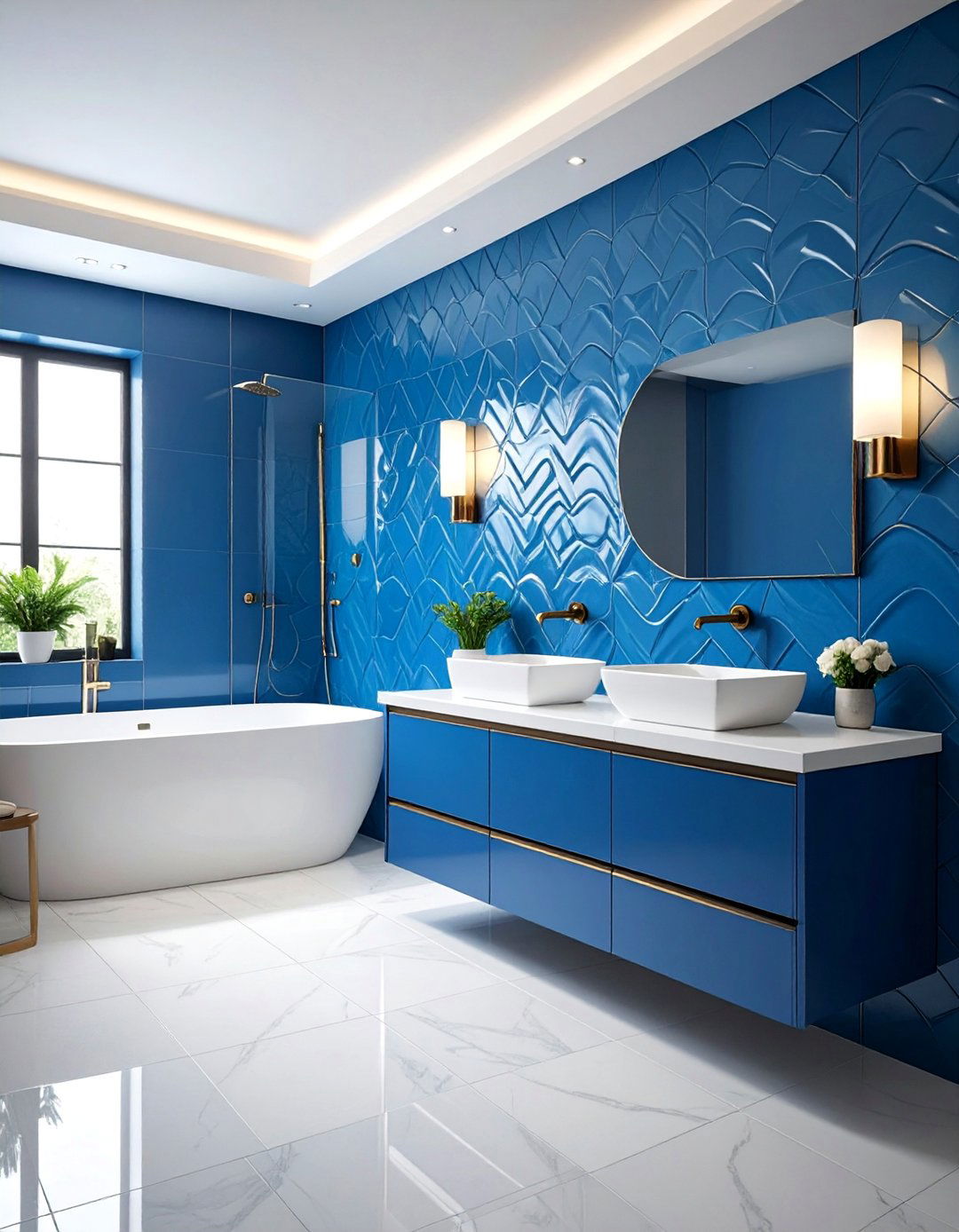 Textured Blue Ceramic Wall Tiles - 25 Blue Tile Bathroom Ideas